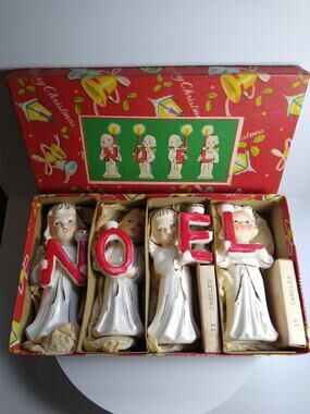 Vintage Ceramic NOEL Angel Figurines Set of 4 Christmas Candle Holders Decor